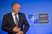 Prezident SR Andrej Kiska na tlačovej besede slovenskej delegácie o záveroch summitu NATO v Newporte, 5. septembra 2014.